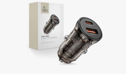 Automobilinis įkroviklis 12-24V USB + USB C 45W juodas Tech-Protect CC01